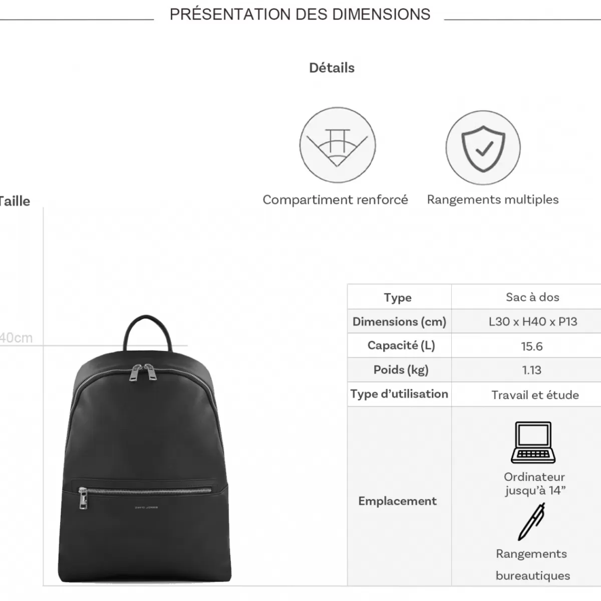 Sac à dos porte-ordinateur 14"^David Jones Cheap