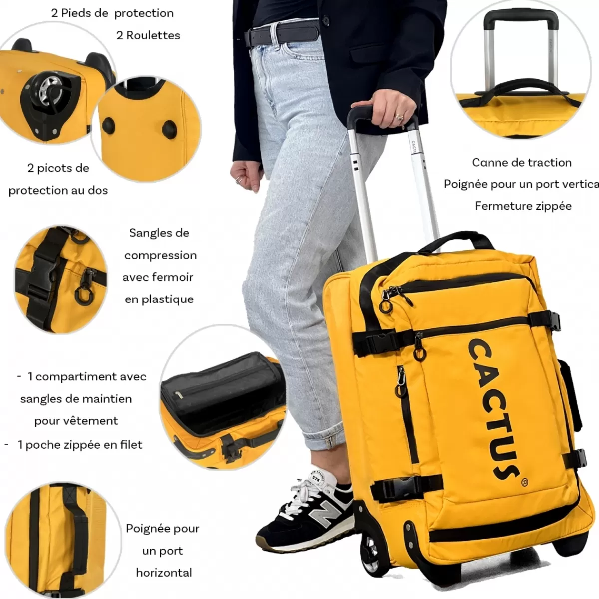 Sac de voyage avec roulettes 38.5L polyester taille S 50cm^Cactus Outlet
