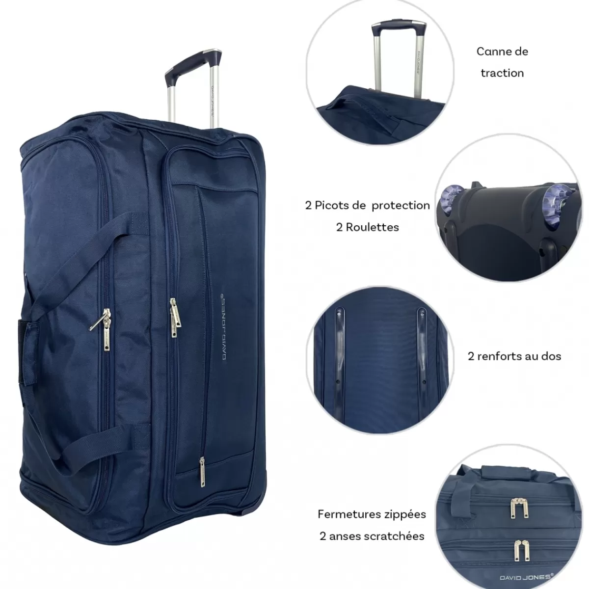Sac de voyage avec roulettes 83L polyester taille L 70cm^David Jones Best