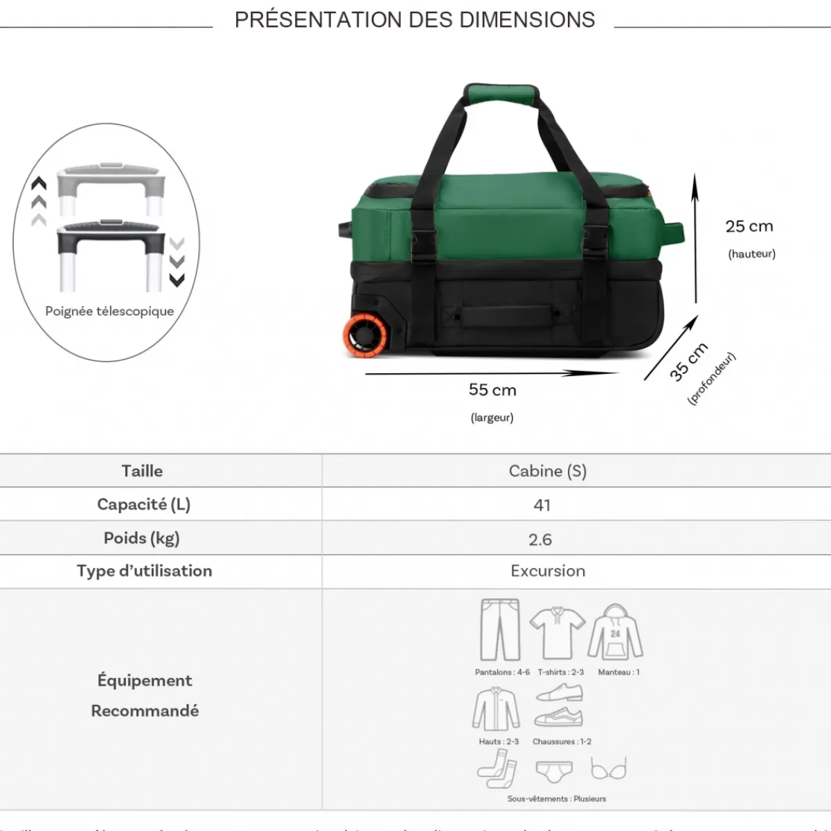 Sac de voyage cabine avec roulettes 41L JS005A polyester taille S 55cm^Jeep Fashion