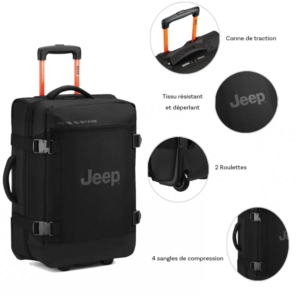 Sac de voyage cabine avec roulettes 37L JS007C polyester taille S 55cm^Jeep Fashion