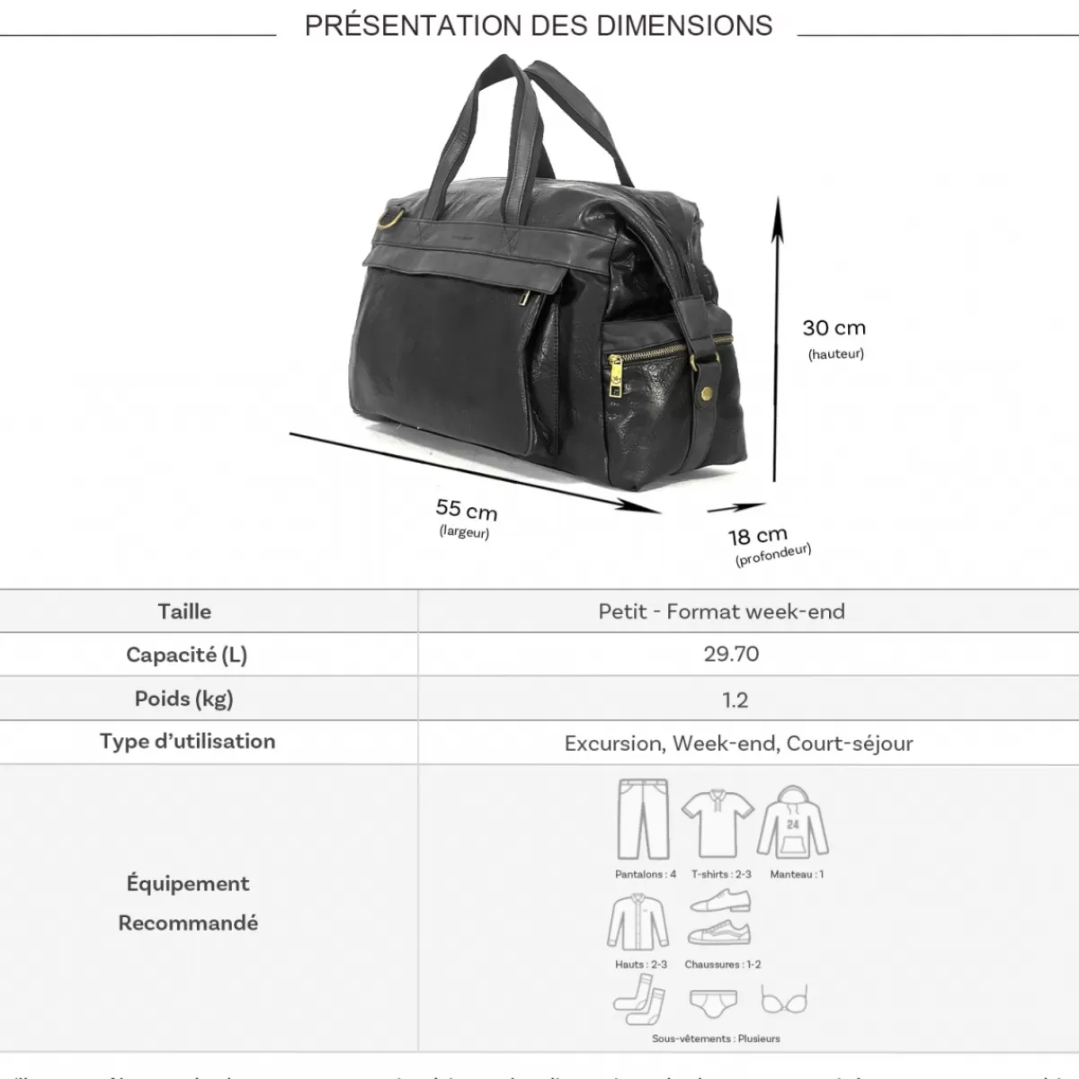 Sac de voyage week-end 29L 55cm sans roulettes^David Jones Outlet