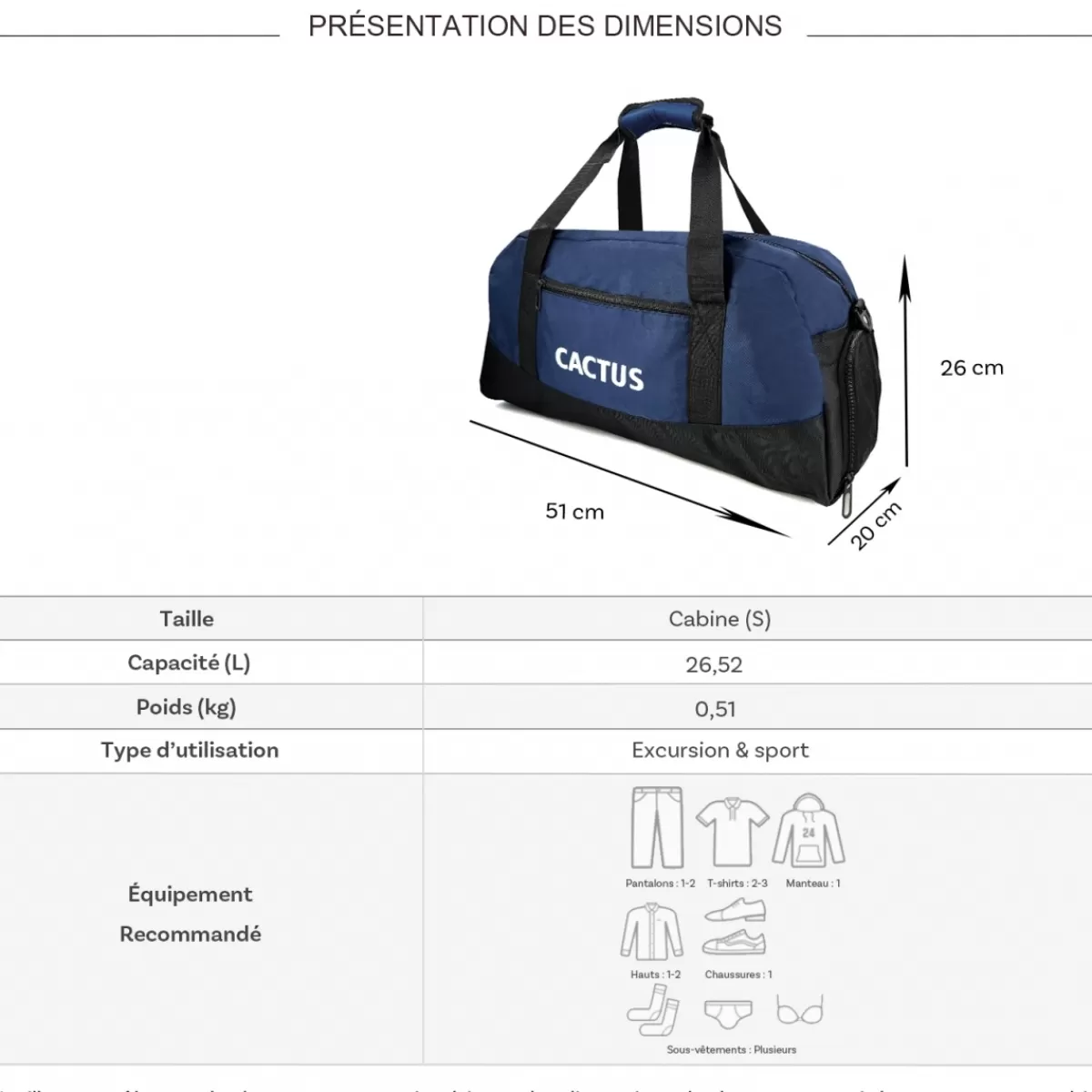 Sac de voyage week-end 26L et sport sans roulettes^Cactus Cheap