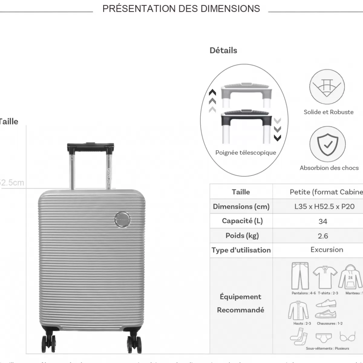 Valise cabine passe-partout rigide ABS TSA 52.50cm^David Jones Best Sale
