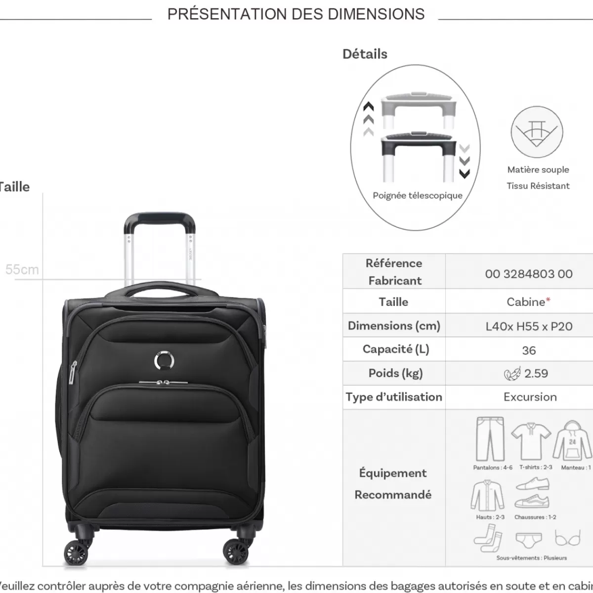 Valise cabine souple SkyMax 2.0 TSA 55cm^Delsey Online