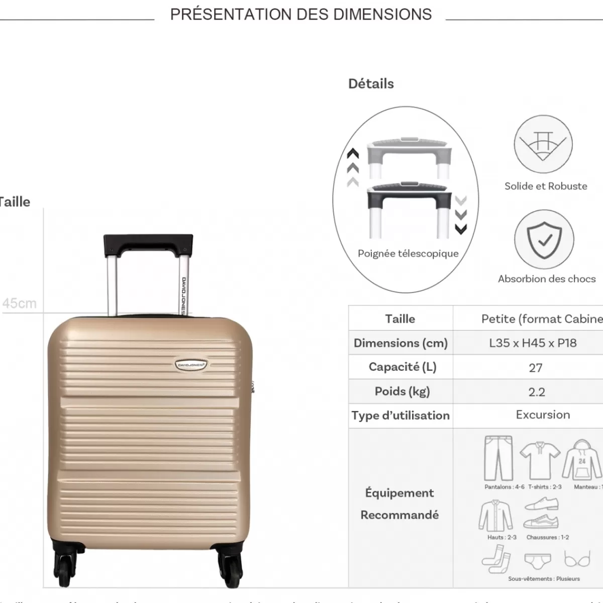 Valise cabine XS underseat rigide ABS 45cm^David Jones Best Sale